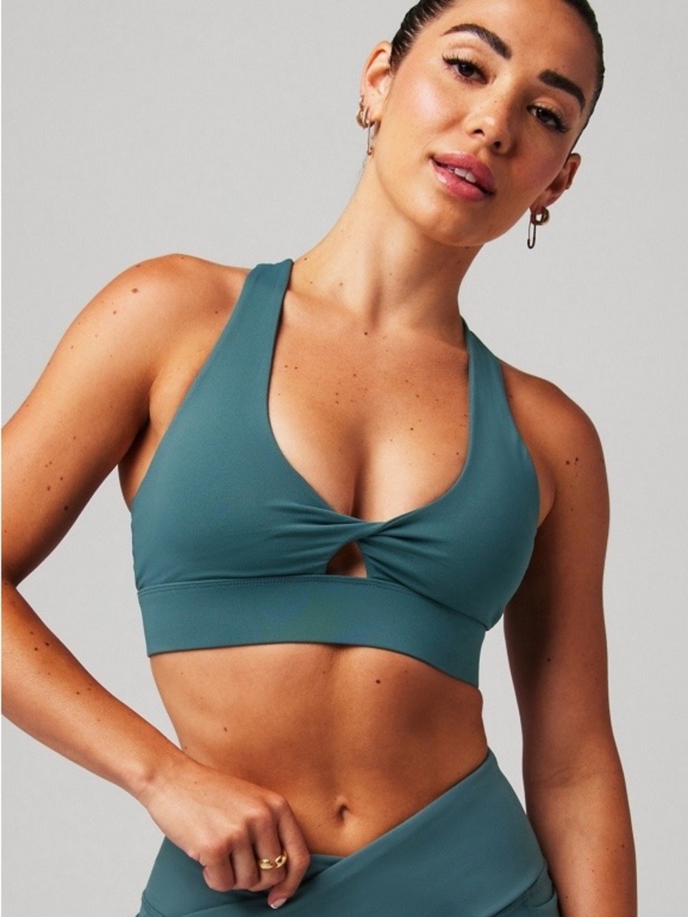 Fabletics Teal Twist-Detail Sports Bra